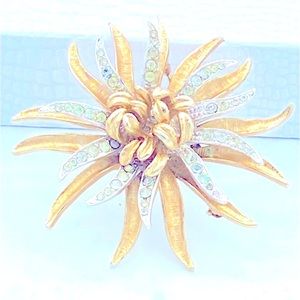 Vintage CORO Rhinestone And Layered Gold And Silver Tone Petals Flower Brooch